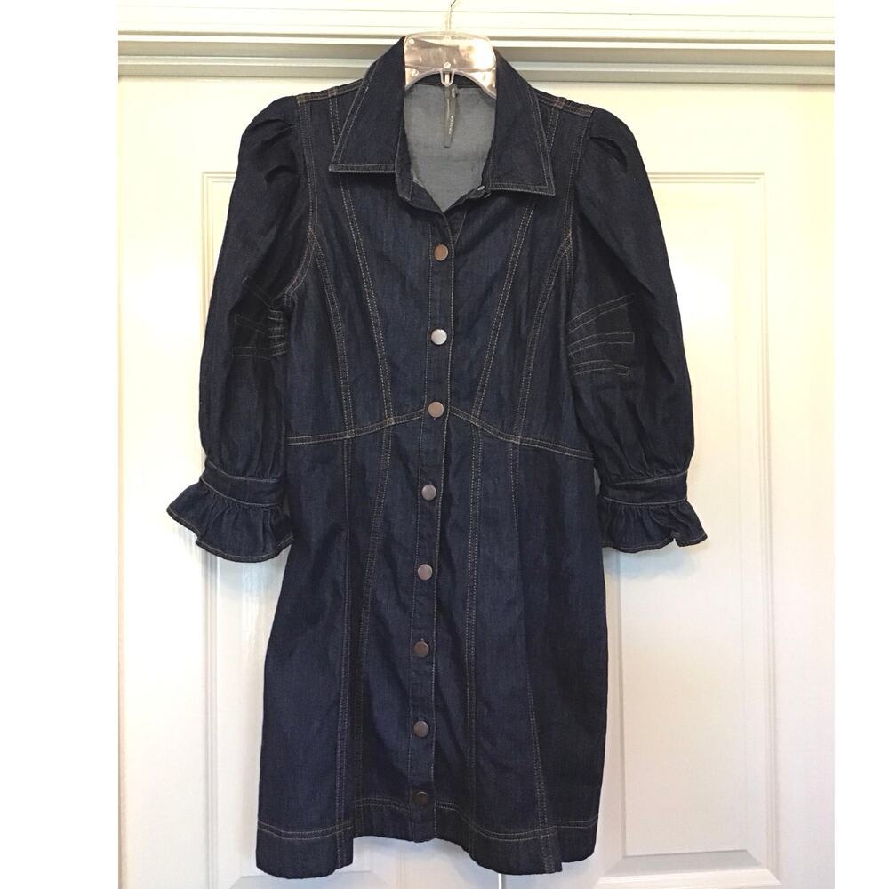 💕Anthropologie Dark Blue Denim Puff Sleeve Dress size 6 - Picture 6 of 6